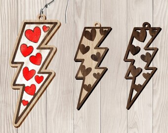 Fulmine orecchino SVG, orecchino di San Valentino DXF, modello di orecchino amante, file di taglio laser di gioielli, Idea regalo di San Valentino, file di taglio laser di legno