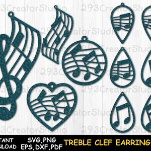 Plantilla de pendiente de cuero, Pendiente de música SVG, Pendiente de clave de sol svg, Pendiente de nota musical svg, Pendiente de lágrima de música