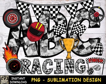 Alfabeto Racing PNG, font disegnato a mano png per maglietta, decorazione PNG bandiera a scacchi, design a sublimazione, idea regalo auto da corsa per amanti delle auto