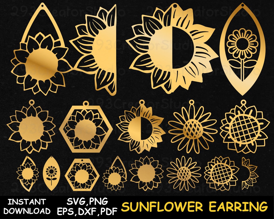 Sunflower Earring Svg Flower Earring SVG Teardrop Earring Template Svg
