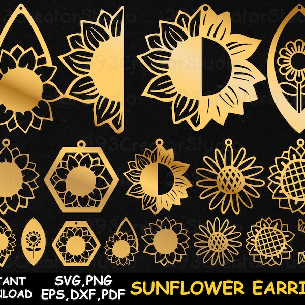 Sunflower Earring svg Flower earring SVG Teardrop earring template svg leather earring template Earring cut file Jewelry Laser cut template