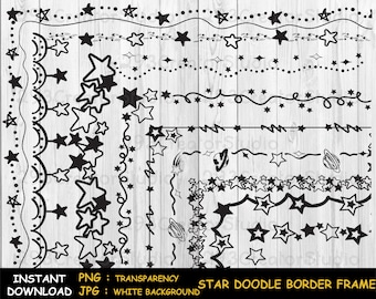 Star Border Clipart, Doodle Frame PNG, Rectangle Frame png, Digital Paper Print, Paper Book Print for Kids, Doodle Line Print