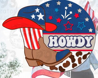Segno in formato SVG del 4 luglio, appendiabiti per porta dello stand patriottico, segno di Howdy in formato SVG, file di taglio laser, segno del portico del Giorno dell’indipendenza in formato SVG, Glowforge Svg,