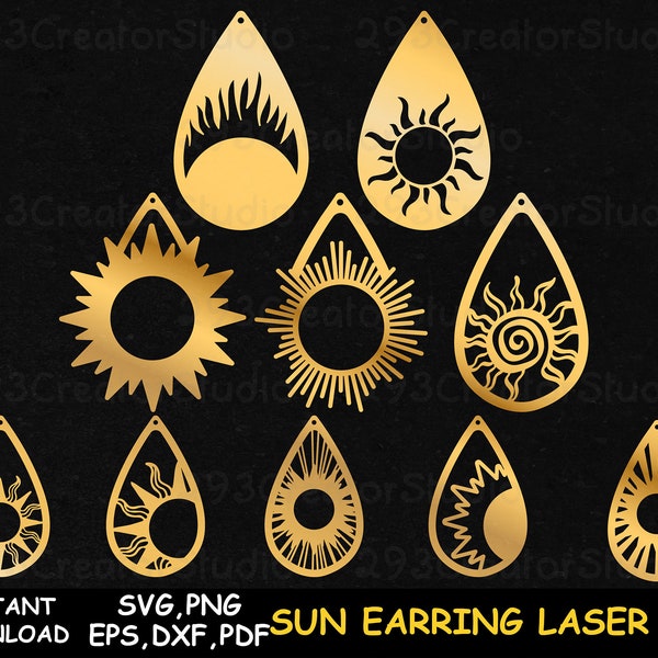 Sun Earring Svg Template for Cut Files, Cool Handmade Gift for Women,  Birthday Handcraft Gift for Friend and Family, Earring Laser Cut