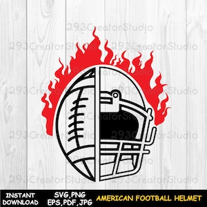 ヘルメット フットボール ファイア svg カット ファイル、フットボール PNG シャツ プリント、学校運動会シャツ、キッズ フットボール クリップ アート、PNG シャツ プリント テンプレート
