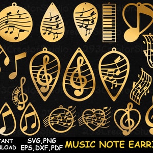 Music earring svg Piano earrings svg Treble clef earrings Note Earring svg Music Leather Earring Template laser cut files Pendant svg