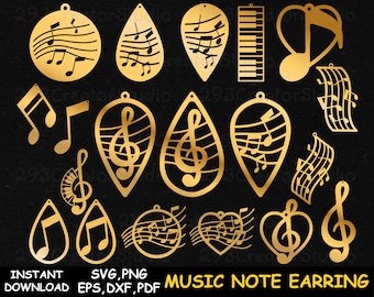 Music earring svg Piano earrings svg Treble clef earrings Note Earring svg Music Leather Earring Template laser cut files Pendant svg