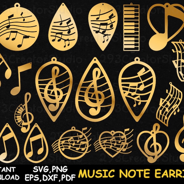 Musik Ohrring svg Klavier Ohrringe svg Violinschlüssel Ohrringe Note Ohrring svg Musik Leder Ohrring Vorlage Laser geschnitten Dateien Anhänger svg