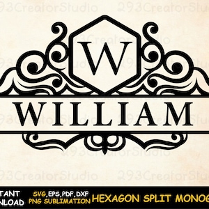 Split Hexagon Monogram svg Split monogram svg Alfabeto monograma boda Alfabeto svg archivos Split Hexagon frame Alfabeto split font png