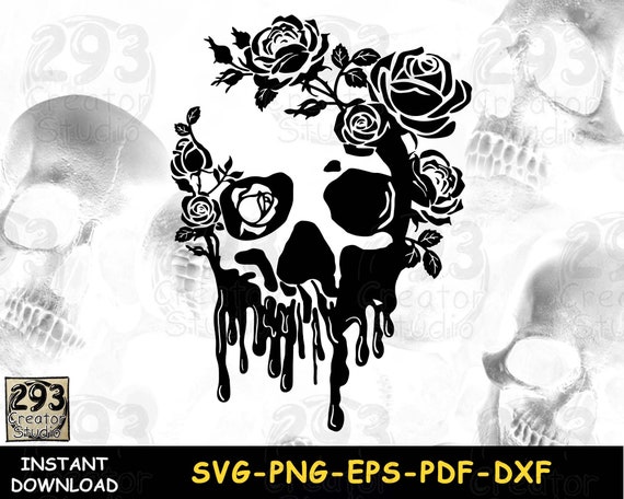 Dripping Floral Skull Roses SVG, Gothic PNG for Shirt, Halloween Svg Files For Cricut, Png Sublimation, Instant Download