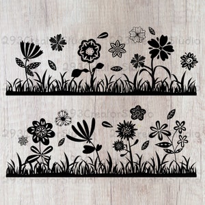 Flower grass svg, Garden svg, Floral Wall art decor svg, Wild Flower card decor scg, Silhouette garden SVG cut file, Floral Garden grass svg