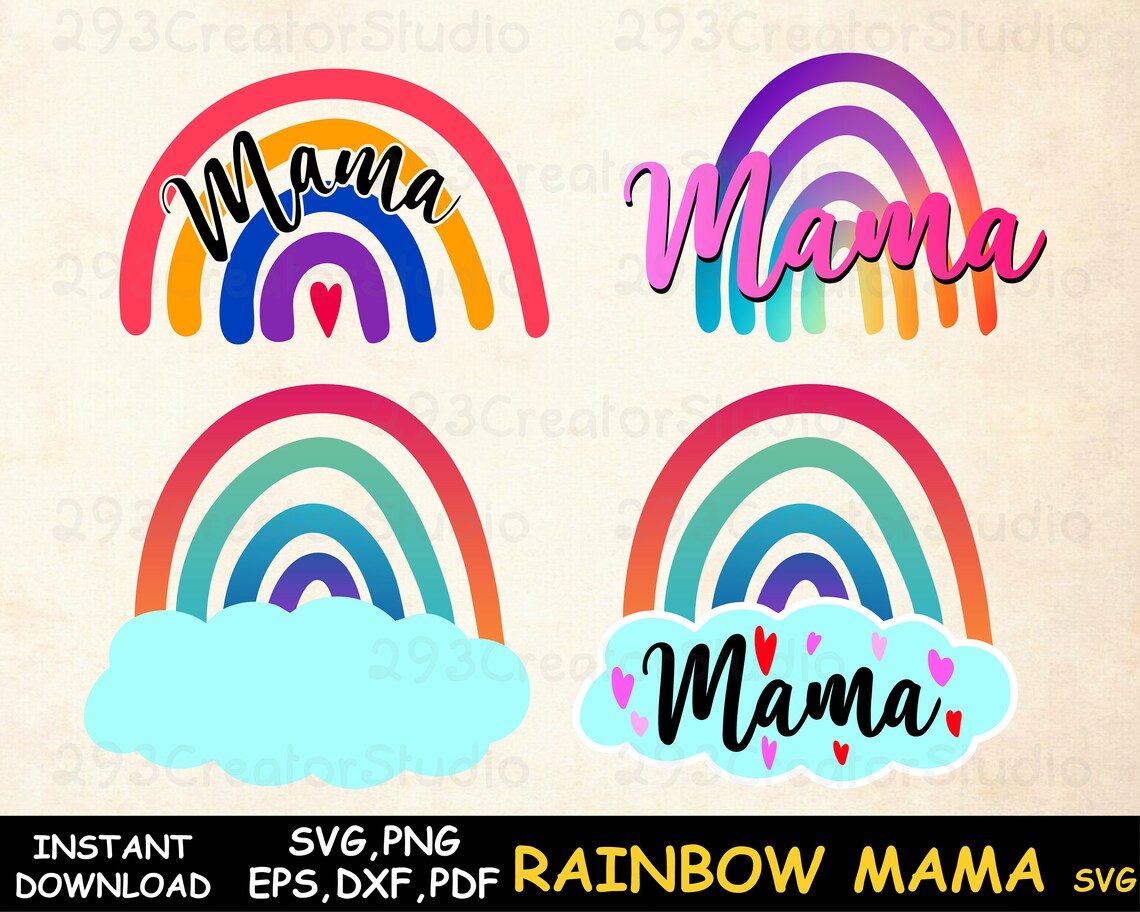 Rainbow Mama Svg Rainbow Png Print for Shirt Rainbow Cloud Etsy