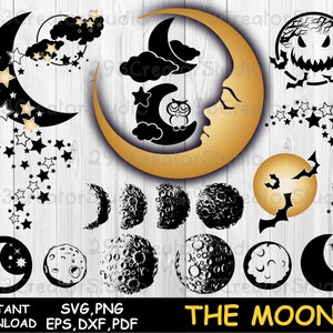 Full moon svg  MOON PHASE SVG star svg Halloween svg moon half moon logo Silhouette cricut files Halloween  bat svg Moon cut files