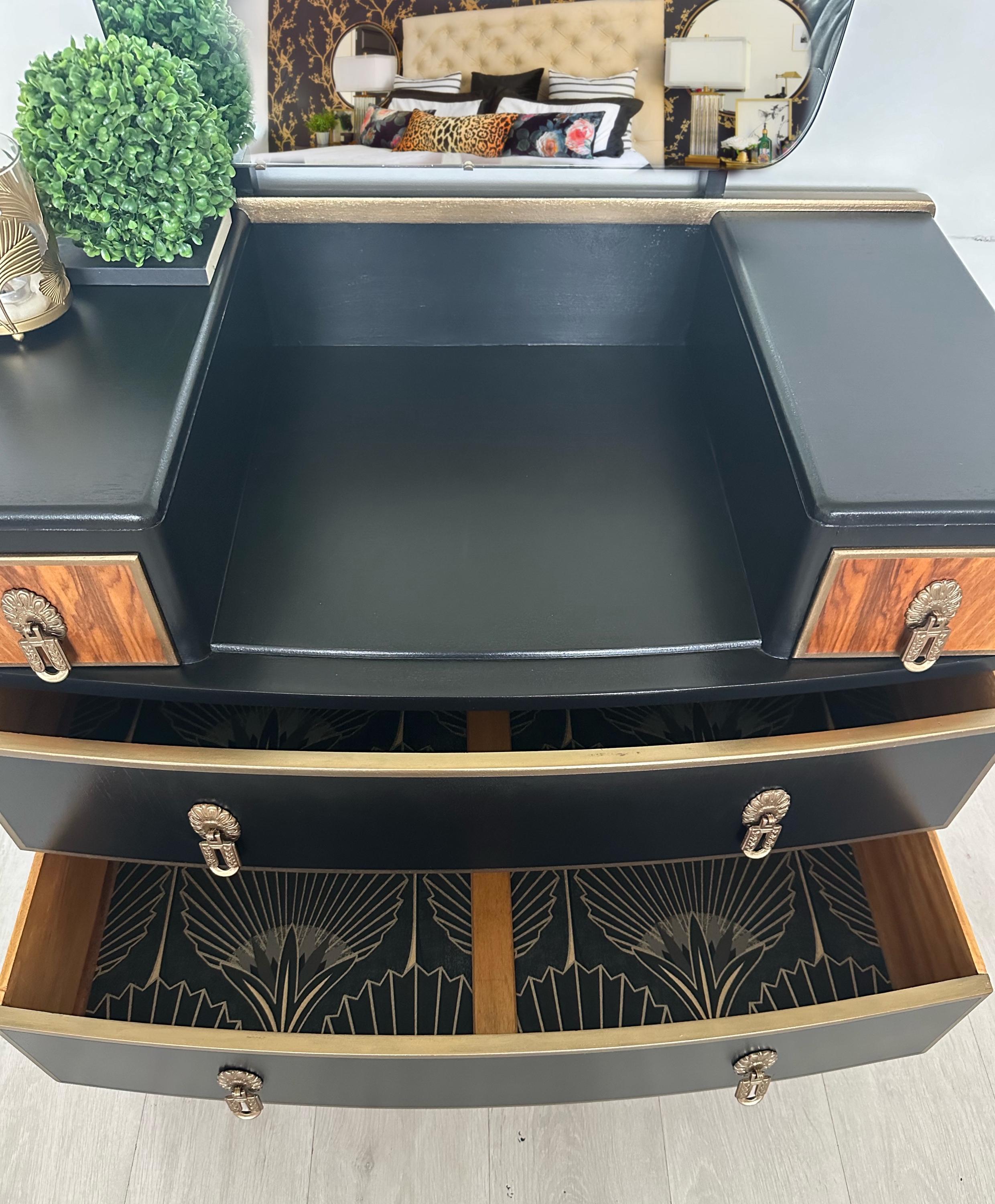 Vintage Dressing Table With Mirror, Black and Gold, - Etsy