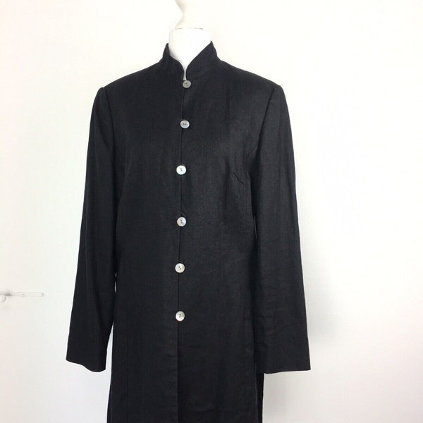 EAST 100% Linen Black Coat Womens Artisan Lagenlook Minimalist UK 10/12