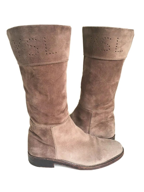 YSL Yves Saint Laurent Tan Camel Suede Calf Boots 