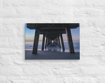 Pier Perspective Canvas Print – Coastal Beach Photography Wall Art – Ocean Dock Sunset – Minimalist Seascape Decor