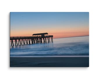 Tybee Island Pier Sunrise Canvas Print – Coastal Beach Wall Art, Ocean Photography, Minimal Seascape Decor