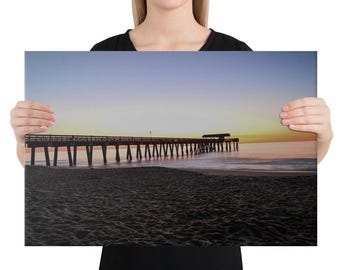 Sunset Pier Canvas Print – Beach Wall Art – Coastal Photography – Ocean Sunset Decor – Minimalist Seascape – Beach House Art