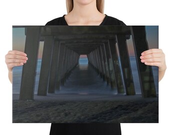 Dark Pier Canvas Print – Moody Coastal Wall Art – Ocean Pier Photography – Dramatic Beach Decor – Minimalist Seascape