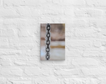 Frozen Links – Ice Covered Chain | Winter Minimalist Photography Canvas