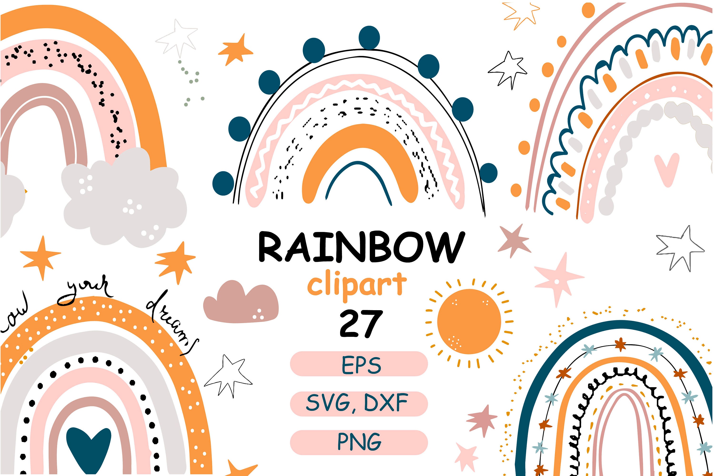 Download Rainbow Clipart Rainbow Svg Pastel Rainbow Baby Shower Stars Etsy