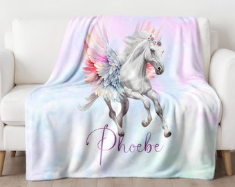 Personalised Pegasus Unicorn Name Sherpa Fleece Blanket