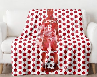 Personalised Male Footballer Silhouette Name Sherpa Fleece Blanket Various Colours