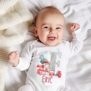Personalised Fire Engine Name Vest Onesie Bib Babygro Rompersuit