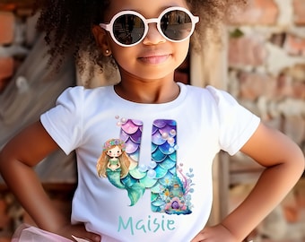 Personalised Birthday T-shirt Mermaid Numbers - Other T-Shirt Colours Available