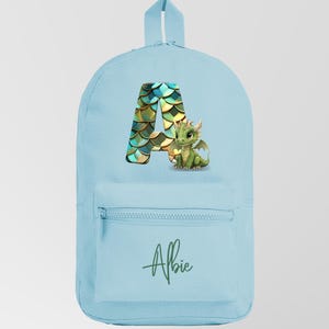 Personalised Kids Rucksack Backpack Green Dragon Theme - Choose a colour