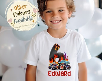 Personalised Birthday T-shirt Monster Truck Numbers - Other T-Shirt Colours Available