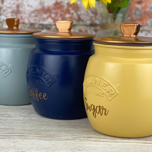 Black Tea Coffee Sugar Canisters Etsy UK