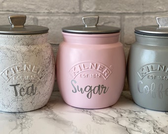 pastel pink tea coffee sugar canisters