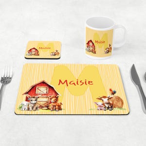 Personalised Farmyard Farm Animals Dinner Placemat Coaster Mug