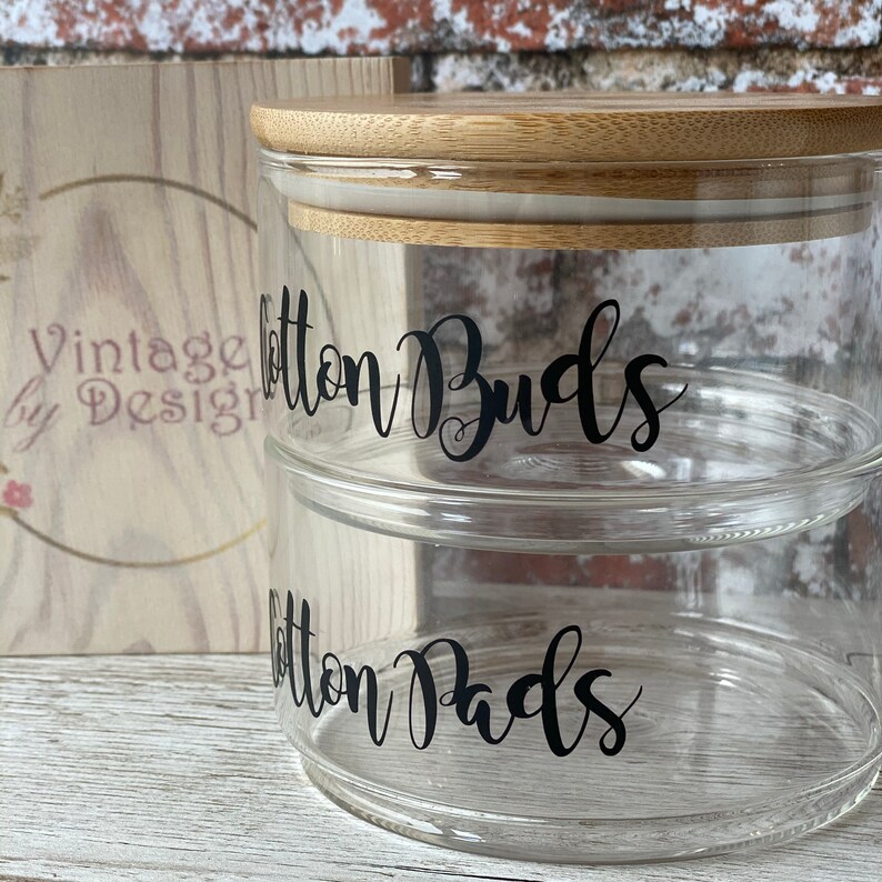 Stackable Glass Bamboo Eco Cotton Buds and Pads Storage Jars Etsy UK