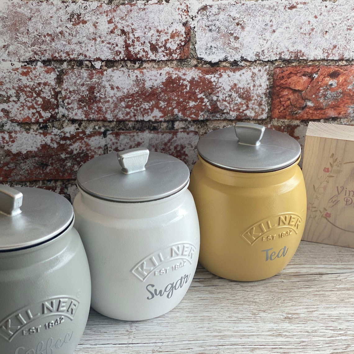 Tea Coffee Sugar Kilner Retro Painted Canisters Etsy
