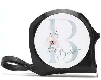 Personalised Pale Blue Floral Monogram 5m Metal Tape Measure