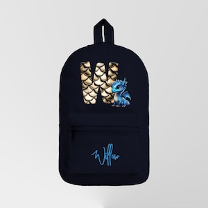 Personalised Kids Rucksack Backpack Blue Gold Dragon Theme - Choose a colour