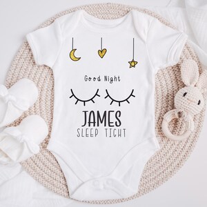 Personalised Black & White Sleep Tight Name Vest Onesie Bib Babygro Rompersuit