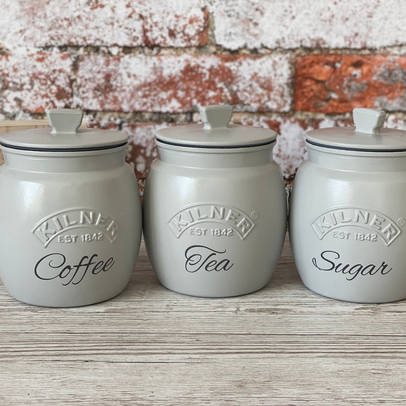 Tea Coffee Sugar Kilner Pale Grey Canisters Etsy UK