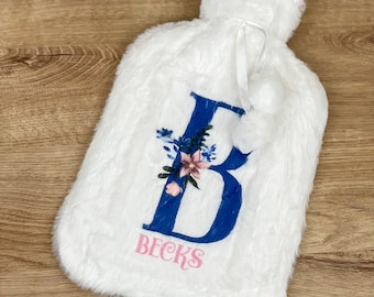 Personalised Navy Floral Letter Hot Water Bottle