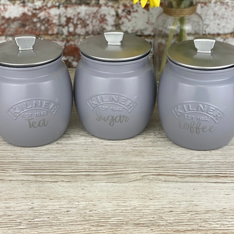 Tea Coffee Sugar Kilner Stormy Grey Canisters Etsy UK