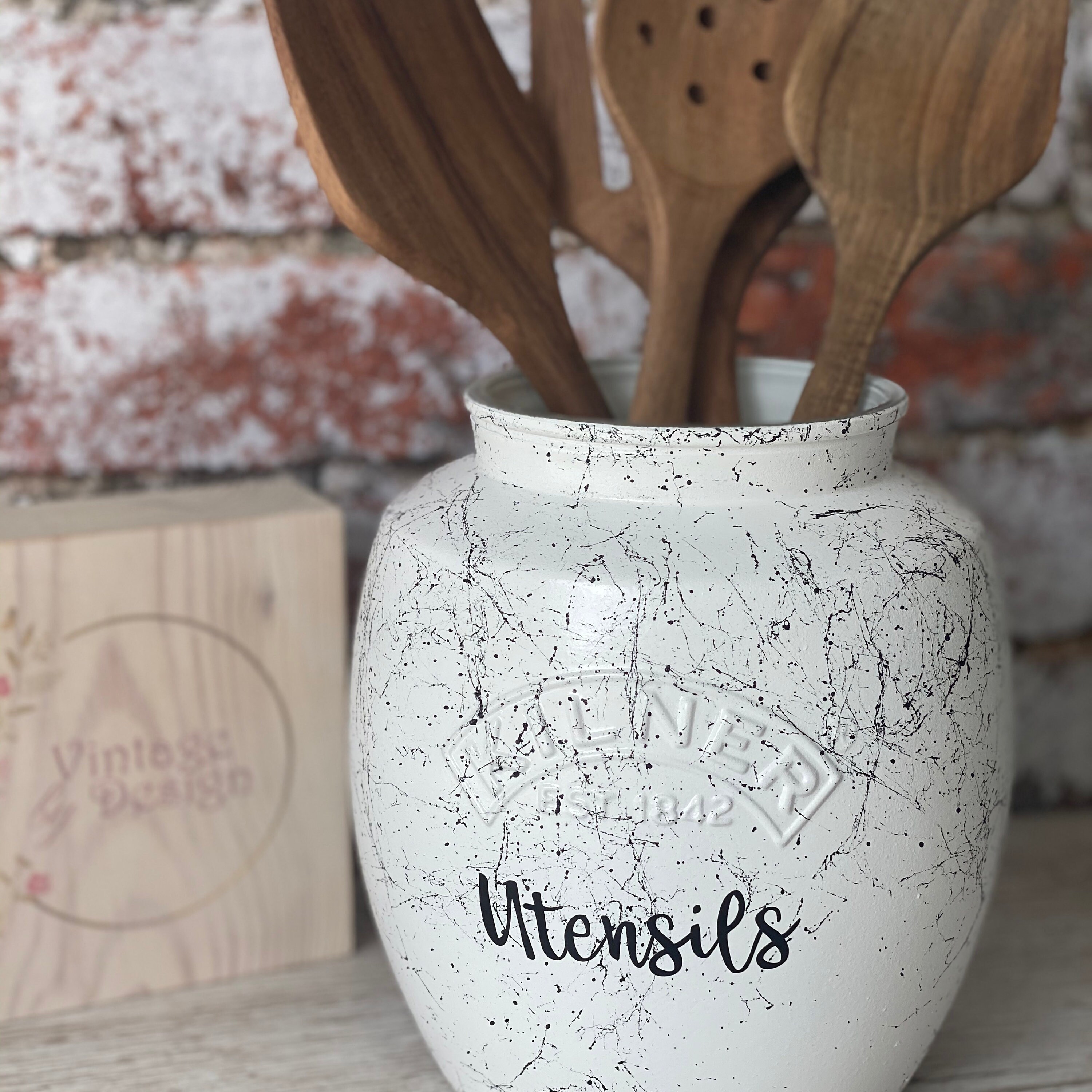 Utensils Jar Black Marble Effect Kilner Retro Etsy UK