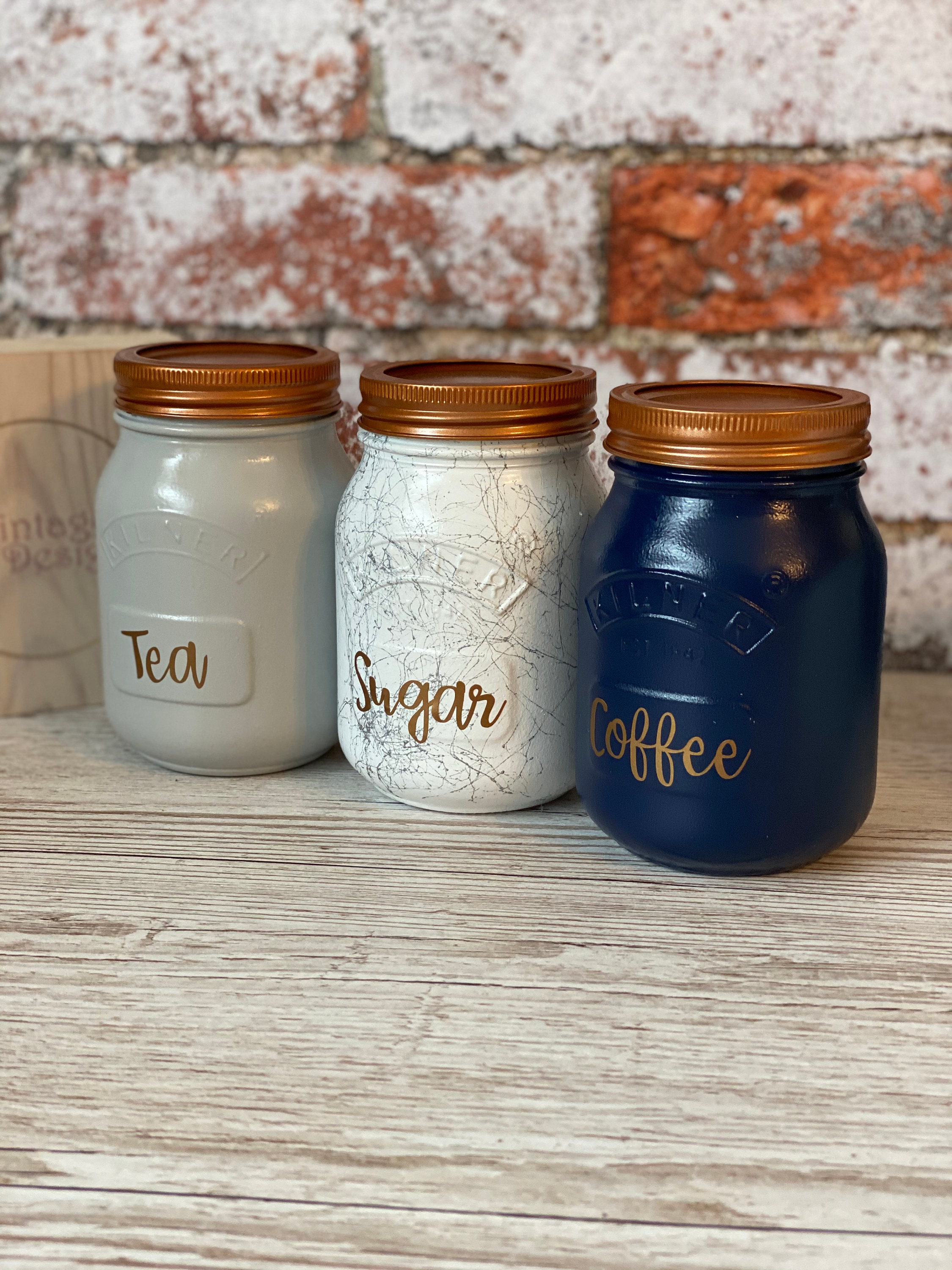 3 piece copper glass tea sugar coffee jars kitchen storage jar canisters set new