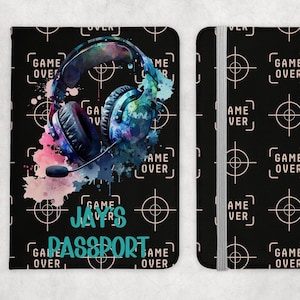 Capa para passaporte personalizada para fone de ouvido gamer de luxo com aparência de couro