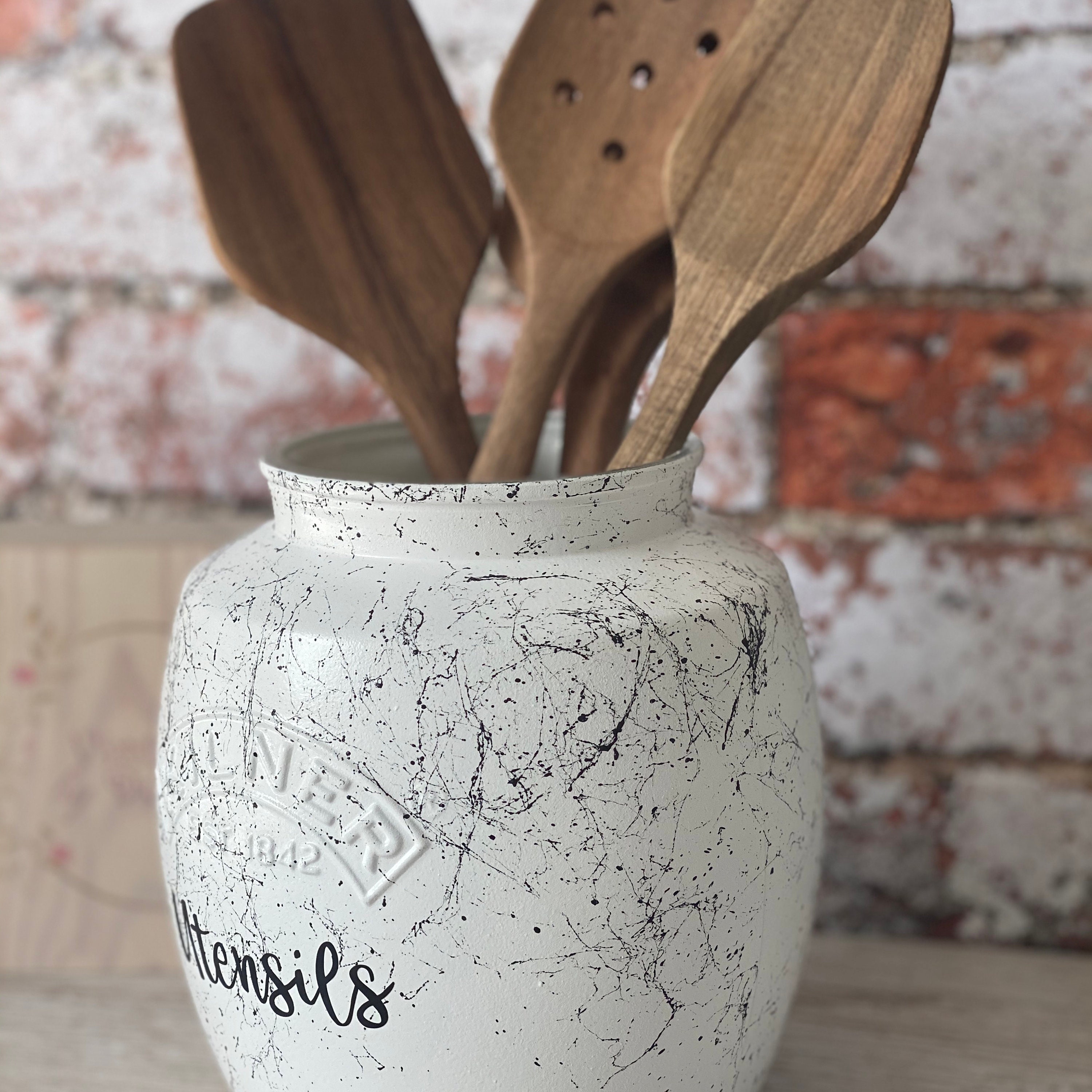 Utensils Jar Black Marble Effect Kilner Retro Etsy UK