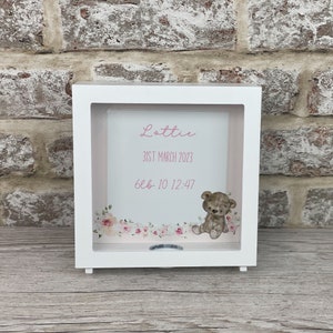 Personalised Shadow Frame Money Bank Box Pink Baby