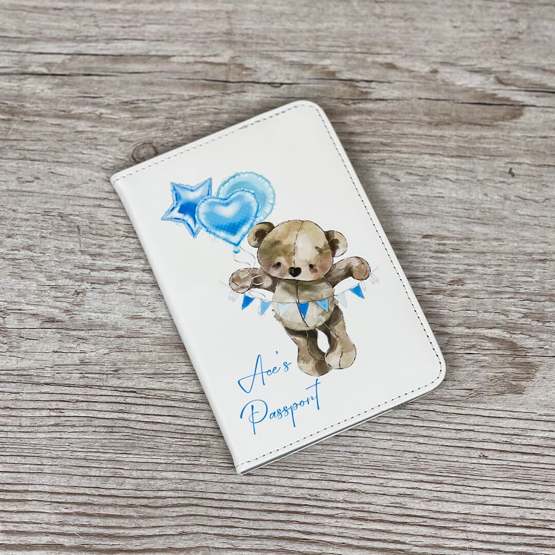 Personalised My First Passport Cover Blue Teddy & Balloons Etsy