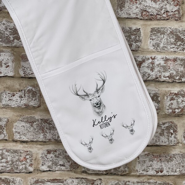 Personalised Stag Head Double Oven Glove